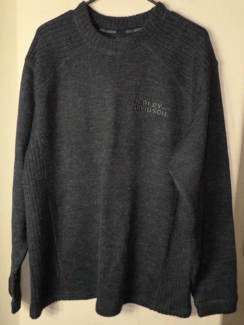 Harley-Davidson Gray Wool Blend Crewneck Logo Knit Sweater Men’s Medium Biker